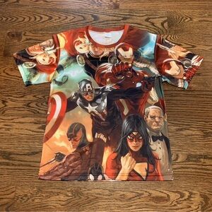 Marvel Avengers Retro Look AOP Superheroes Mens Shirt, Size Large